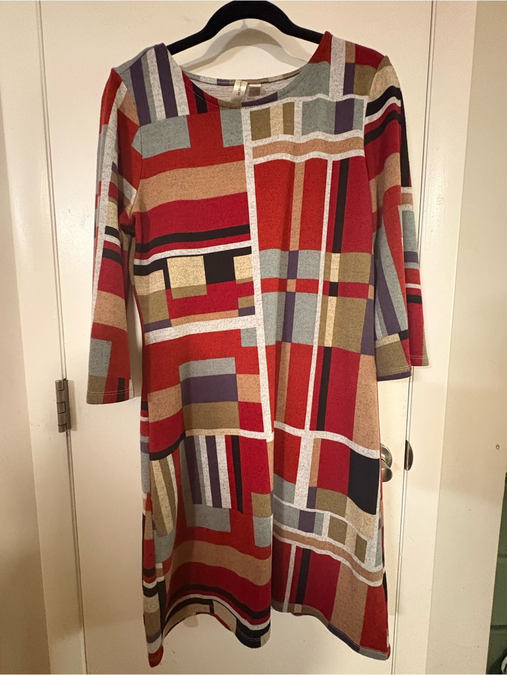 Tacera Red Geometric Midi Dress